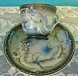 Moriage Dragonware Cup and Saucer Set -- Orange Inside Cup -- Made In Japan - Picture 1 of 8