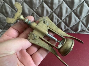 Antico cavatappi in ottone a 2 leve a campana aperta Corkscrew - korkenzieher - Foto 1 di 9