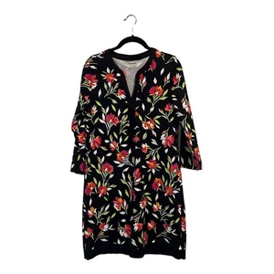 Lands' End Swim Cover Up Dress Nylon Black Pink Floral Long Sleeved Womens S - Picture 1 of 11