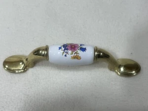 NEW 25 Vintage brass ceramic floral knob bail cabinet drawer dresser pull handle - Picture 1 of 12