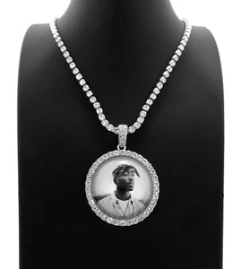 2Pac Picture Frame Pendant & 16" 18" 20" Iced Rhinestone Chain Fashion Necklace - Picture 1 of 19