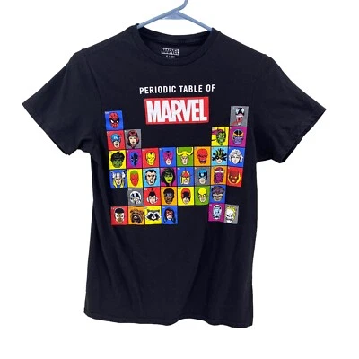 Marvel Youth T-Shirt Black Size Small Periodic Table of Marvel Cotton SS - Image 1 of 4