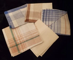 LOTE 5 De colección. PAÑUELOS HOMBRE CON BORDES GEOMÉTRICOS A CUADROS MARRÓN AZUL 16" - Imagen 1 de 6