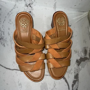 NEW Womens Vince Camuto Deljesta Woven Leather mule Block Heel Sandals shoes 6M - Picture 1 of 5
