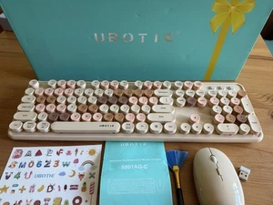 UBOTIE Colorful Computer Wireless Keyboard Mice Combo, Retro Typewriter Flexible - Picture 1 of 6