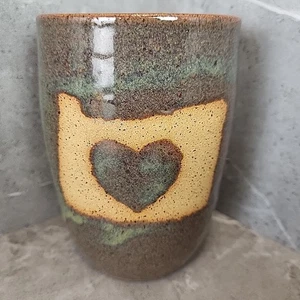 Studio Pottery Drip Glaze Handleless Mug Heart Pencil Container Makers Mark EUC - Picture 1 of 10