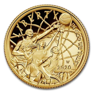 2020-W Gold $5 Basketball Hall of Fame Proof (Box & COA) - Picture 1 of 3