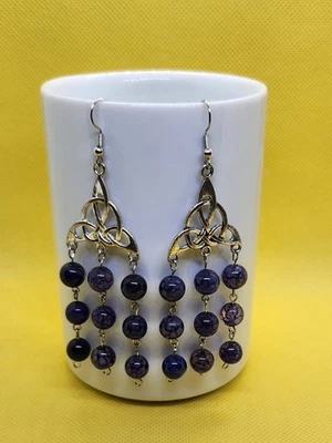 Purple triangle chandelier hand made earrings  - Image 1 of 4