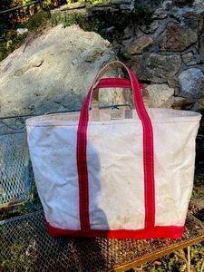 Vintage L.L. Bolso de Mano BEAN Rojo y Marfil Extra Grande Barco y Bolso de Lona Años 80’s-90’s EE. UU. - Imagen 1 de 17