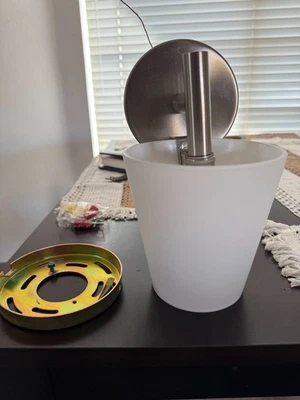 USED Wall Light Sconce Working Nickel with White - Image 1 of 3