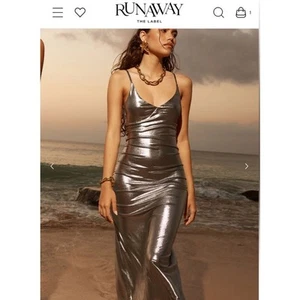 Runaway The Label Halo Vestido Largo Midi Mujer’s XXS Plateado Evento Cóctel NUEVO - Imagen 1 de 10