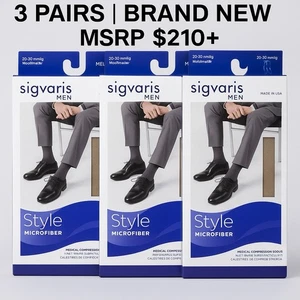 3x Sigvaris Men Microfiber Compression Socks MS 20-30mmHg Tan Khaki NEW Sealed - Bild 1 von 11