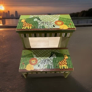 Two Step Wooden Stool, Animal Pattern - Picture 1 of 6