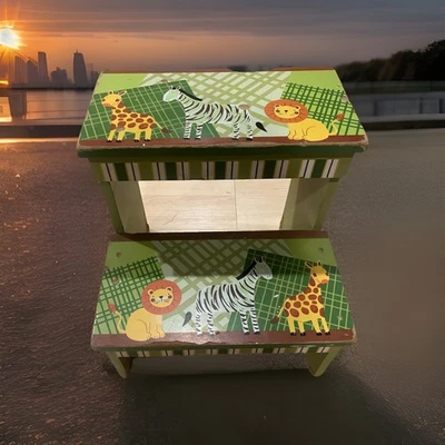 Two Step Wooden Stool, Animal Pattern - Image 1 of 4