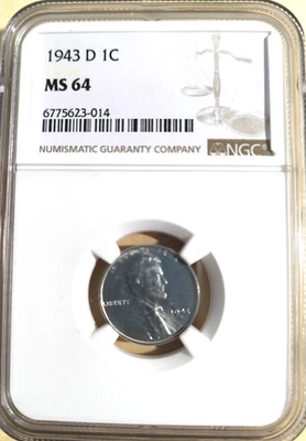 1943-D 1c Lincoln Steel Wheat Cent NGC MS 64 - Image 1 of 2