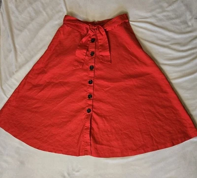 Falda Ann Taylor Roja 8P Mezcla de Lino Corbata Cintura Línea A Oficina Corp Core Foto 1 de 4