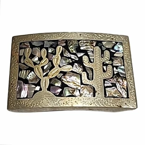 VINTAGE STERLING PALMEN GÜRTELSCHNALLE INTARSIERT ALBAONE MEXIKO SIGNIERT MEXIKO SELTEN - Bild 1 von 6