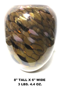 LOW PRICE 8"T "GOLD GILT PEBBLES" 2 LAYER CASED GLASS 1/4" THICK STUDIO ART VASE - Picture 1 of 24