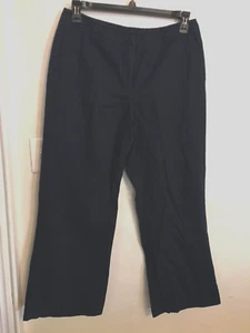 Talbots Damen Hose 12P Petite Marineblau Leinenmischung Heritage Weites Bein Taschen - Bild 1 von 4