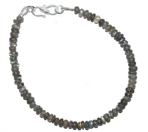 Labradorite Gemstone 925 Fine Silver 5-5.5 mm Round Beads 5" Strand Bracelet UY9 - Picture 1 of 5