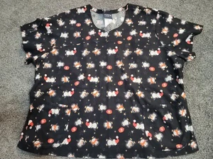 Sanibel Scrubs Women’s Scrub Top Christmas Black Penguin V-Neck Pockets Size 4XL - Picture 1 of 5