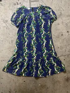 Vintage SHANNON MARIE Floral Hawaiian Blue Dress Size XL ruffle peplum hem - Picture 1 of 9