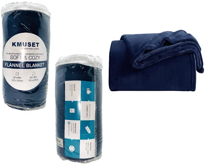 Manta KMUSET Azul Oscuro Tiro Felpa Microfibra Sólida Súper Suave Acogedora Cama de Lujo Foto 1 de 4