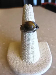 Anillo Esterlina Vintage / Diseño Asimétrico y Cabina Marrón Inusual - ¿Piedra o? - Imagen 1 de 8