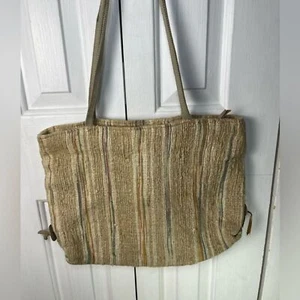 Makellose Vintage Schultertasche 70er creme, hellbraun und Regenbogen Stoff mit Tasche - Bild 1 von 5