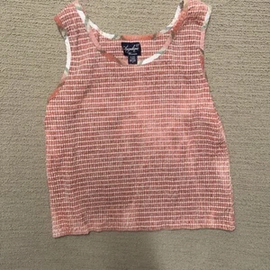 Camiseta sin mangas de verano talla grande 3X punto arrugado abuela costera rosa melange a cuadros tri - Imagen 1 de 14