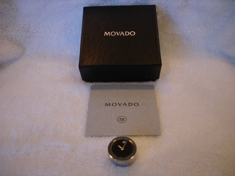 Movado Museum Dial Desk Clock New Silver Warranty Cylinder Chrome Modern Art Cover