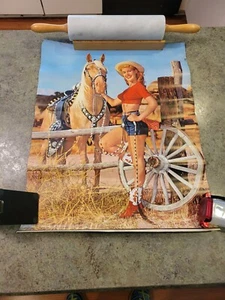 RARE Vintage 1950s Original Girl Pin Up Lithograph USA Poster WESTERN QUEENS - Picture 1 of 10