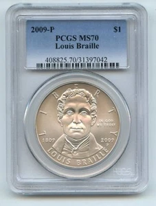 2009 P $1 Louis Braille Silver Commemorative Dollar PCGS MS70 - Picture 1 of 1