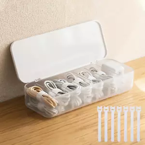 Cable Organizer Storage Box with 7 Wire Ties,Desktop Cable Management Box with L - Picture 1 of 12