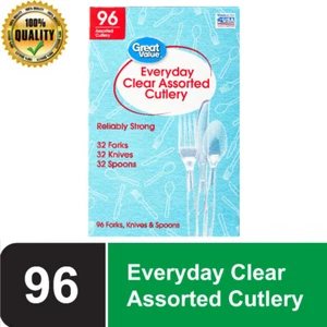 96 Count Clear Disposable Assorted Cutlery Set Forks Knives Spoons Picnic BBQ US - Picture 1 of 4