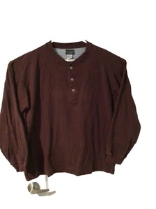 Basic Equipment Men’s M Brown Henley Long Sleeve Cotton Casual Shirt - Picture 1 of 9