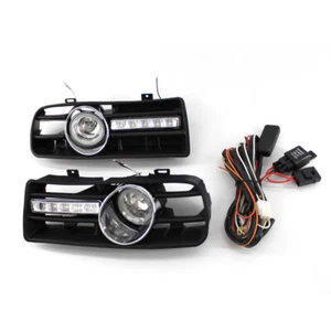 LH&RH H3 Fog Lights Grilles With LED DRL Lamp Fit For VW Golf MK4 98-04 New - Picture 1 of 6