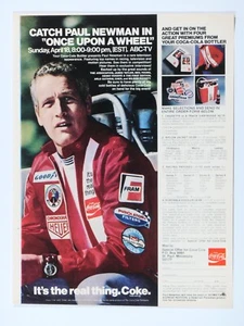 Paul Newman Vintage 1971 Coca Cola Once Upon A Wheel Coke Original Print Ad - Picture 1 of 8