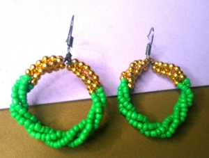 2 inch Green Gold Twisted Circle Earrings Handmade - Picture 1 of 4