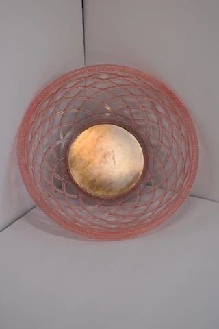 Vintage Plasmetl Pink Plastic Lattice Bowl Aluminum Bottom, Some Wear See Photos Cover