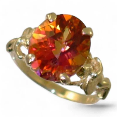 Twilight Fire Topaz, Solid 10KY or 14KY Gold Ladies Angel Ring, R154 - Image 1 of 4