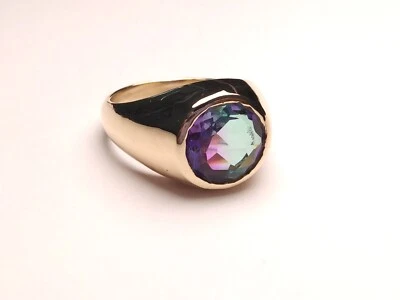 Anillo de hombre con sello hecho a mano de cobre alejandrita creado en laboratorio que cambia de color Foto 1 de 4