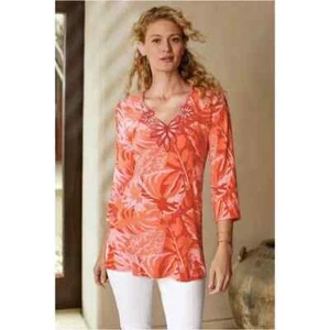 Soft Surroundings Tropical Leaves Beaded Del Rio Tunic Top SMALL NWT - Picture 1 of 10