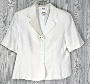 Talbots Petites weißer Blazer Kurzarm irisches Leinen Schulterpolster Größe 10P - Bild 1 von 17