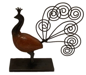 Statuina pavone, porta banconote/foto, legno e metallo, 6" x 6" - Foto 1 di 17