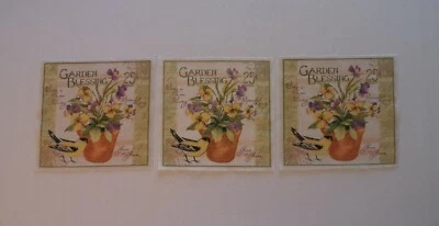 Fabric 3 Cut Squares, Panels - Garden Blessing Design - Sew Quilt Crafts - Image 1 of 3