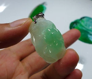 Fine Natural Type A Icy Emerald Jadeite Jade Lotus Goldfish 18K - Picture 1 of 12