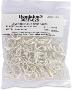 Artistic Wire Beadalon 144-Piece Fleur Lever Back, Nickel Free Silver Plate - Picture 1 of 12