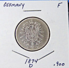 Pièce d'argent mondiale 1874-D allemande un mark Allemagne