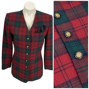 LeSuit Blazer Womens 8P Red Plaid Academia Old Money Work Office Wool Jacket - Picture 1 of 16